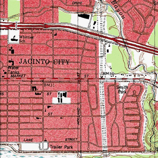 Topographic Map of Jacinto City, TX