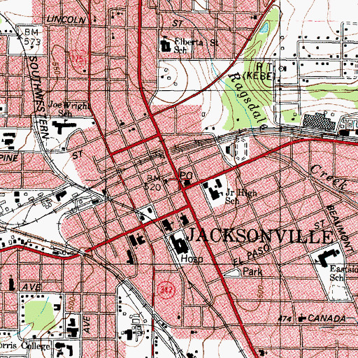Topographic Map of Jacksonville, TX