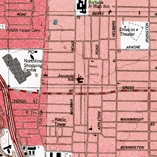 Topographic Map of Janowski School, TX