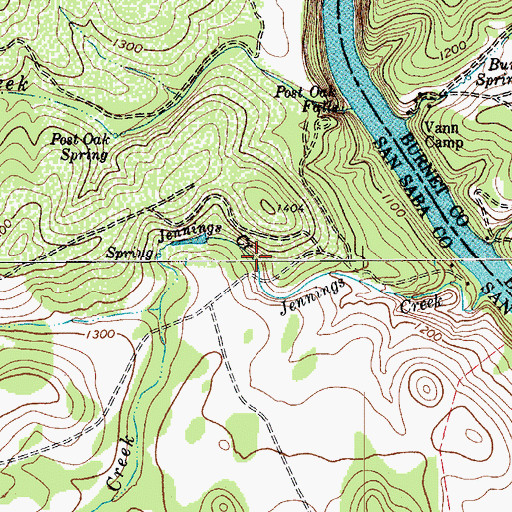 Topographic Map of Jennings Creek, TX