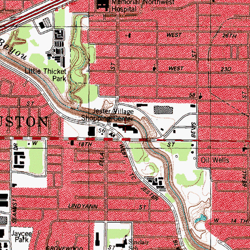 Topographic Map of Jester Village Shopping Center, TX