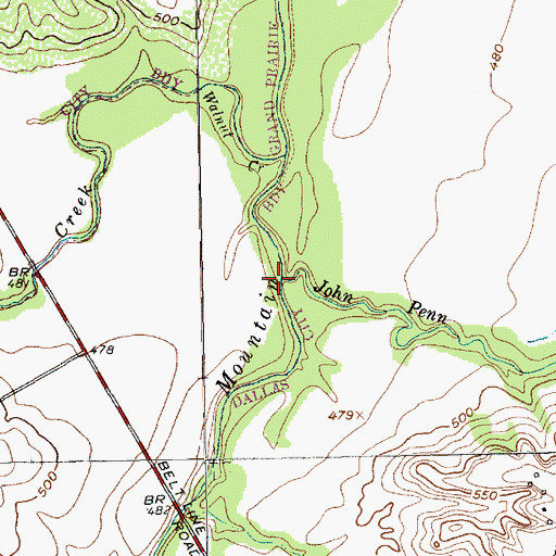Topographic Map of John Penn Branch, TX