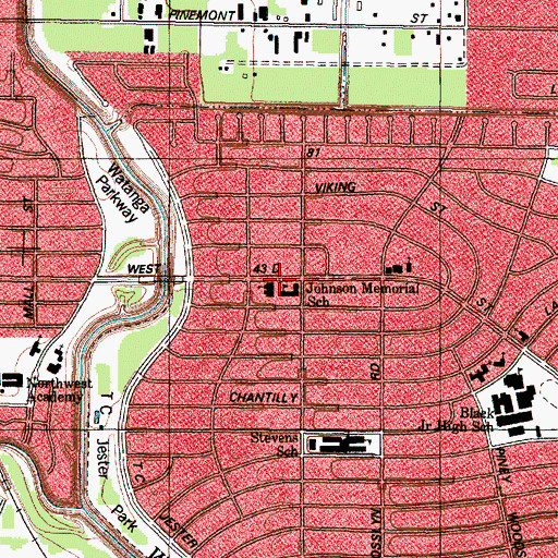 Topographic Map of Johnson Memorial School, TX