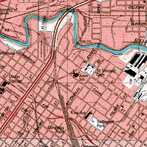 Topographic Map of Jones School, TX