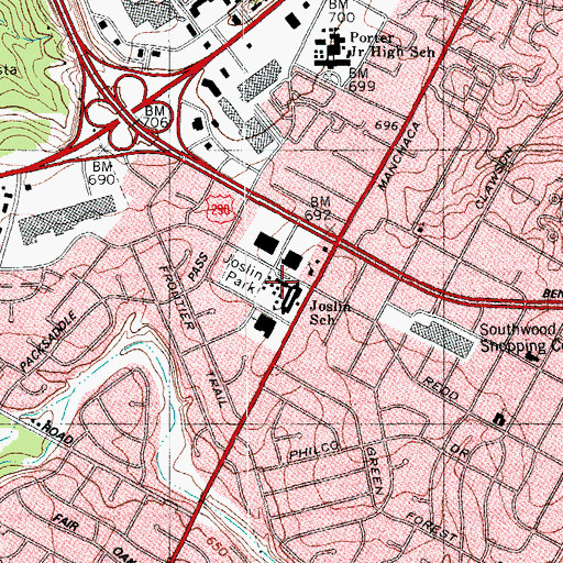 Topographic Map of Joslin School, TX