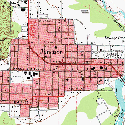 Topographic Map of Junction, TX
