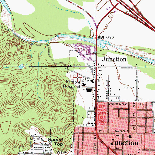 Topographic Map of Kimble County District Hospital, TX