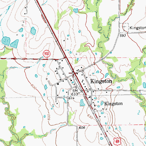 Topographic Map of Kingston, TX