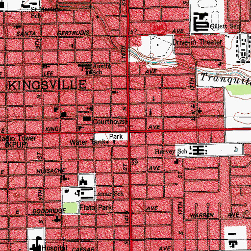 Topographic Map of Kingsville, TX