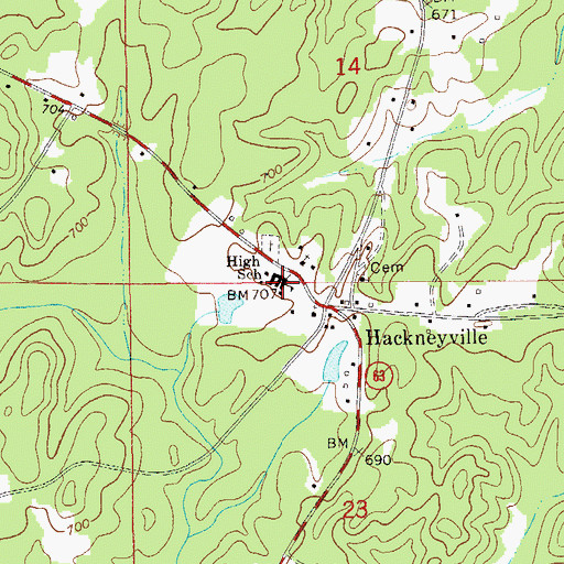 Topographic Map of Hackneyville Church, AL