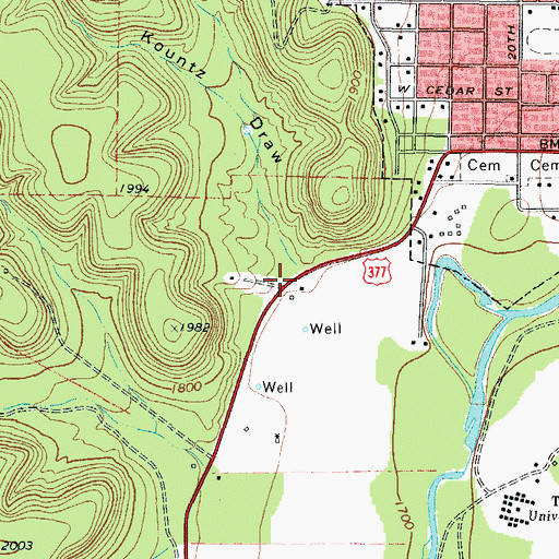 Topographic Map of Kountz Draw, TX