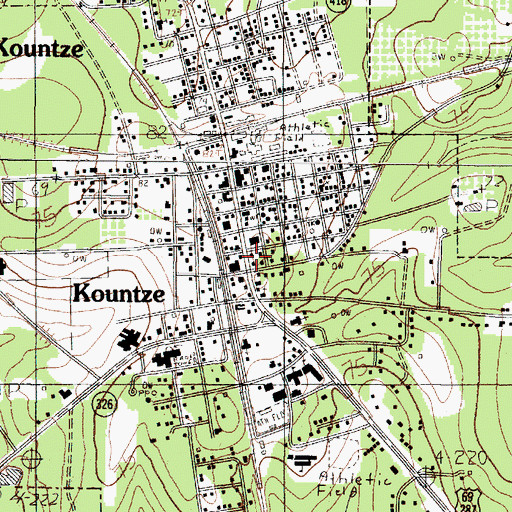 Topographic Map of Kountze, TX
