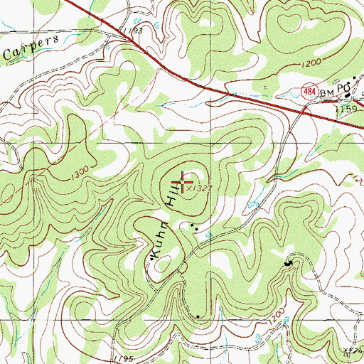 Topographic Map of Kuhn Hill, TX