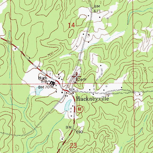 Topographic Map of Hackneyville Presbyterian Cemetery, AL