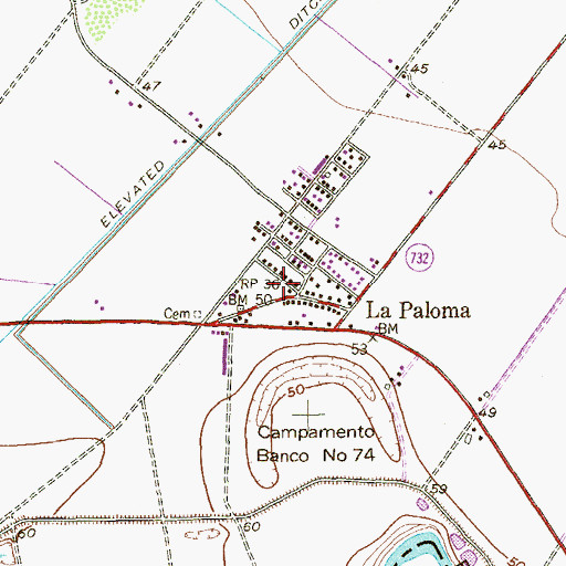 Topographic Map of La Paloma, TX
