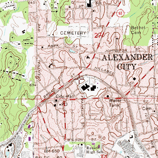 Topographic Map of Hamp Lyon Stadium, AL