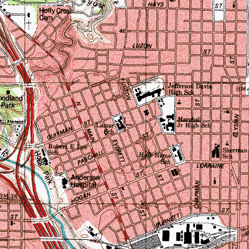 Topographic Map of Lamar School, TX