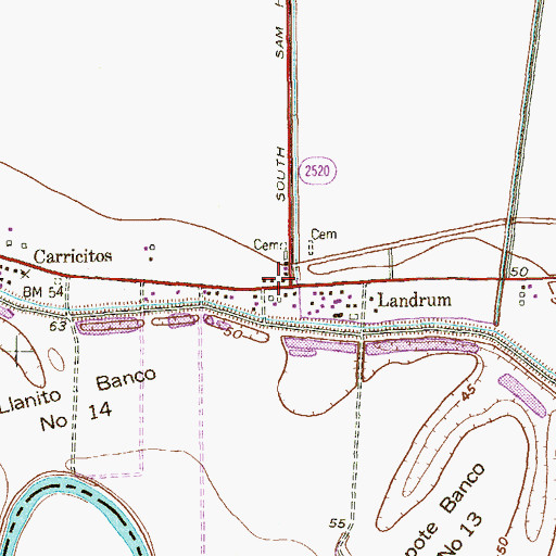 Topographic Map of Landrum, TX