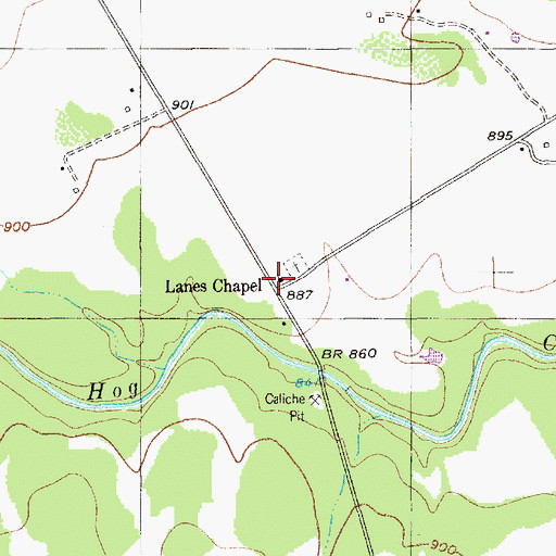 Topographic Map of Lanes Chapel, TX