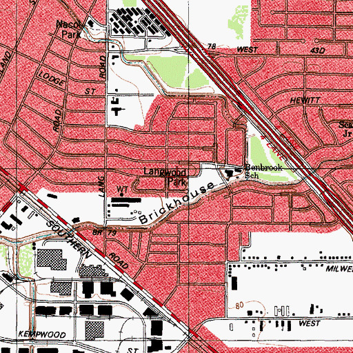 Topographic Map of Langwood Park, TX