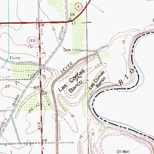 Topographic Map of Las Comas Banco, TX