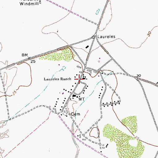 Topographic Map of Laureles Ranch, TX