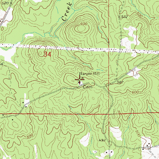 Topographic Map of Harper Hill Cemetery, AL