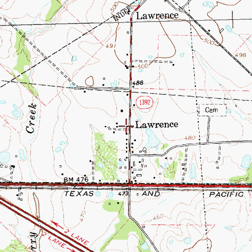 Topographic Map of Lawrence, TX