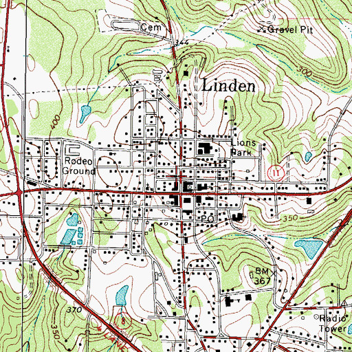 Topographic Map of Linden, TX