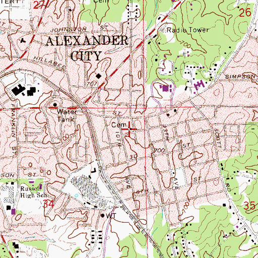 Topographic Map of Hunt Memorial Congregational Church, AL