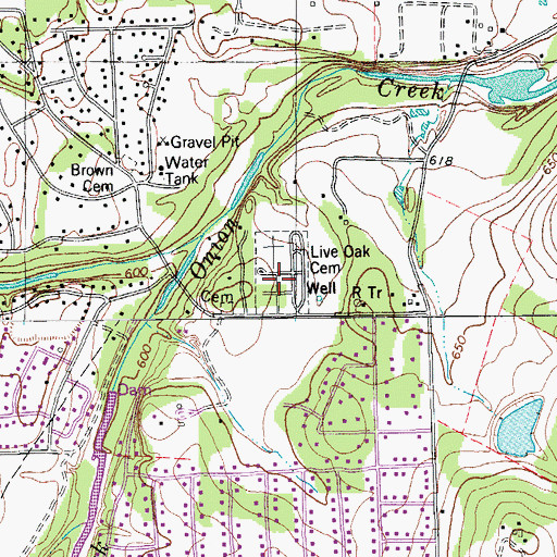 Topographic Map of Live Oak Cemetery, TX