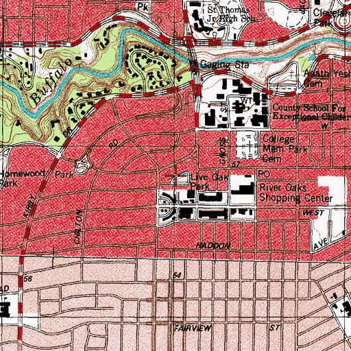 Topographic Map of Live Oak Park, TX
