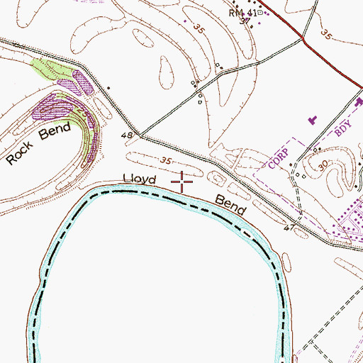 Topographic Map of Lloyd Bend, TX