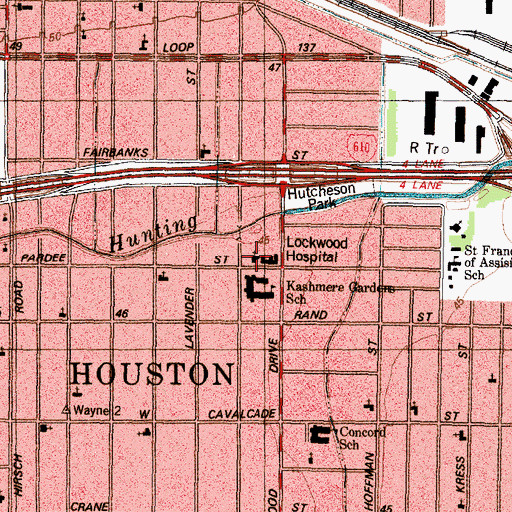 Topographic Map of Lockwood Hospital, TX