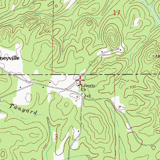 Topographic Map of Liberty Cemetery, AL