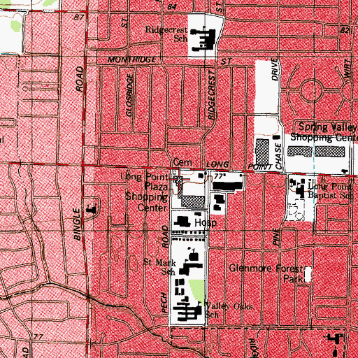 Topographic Map of Long Point Plaza Shopping Center, TX