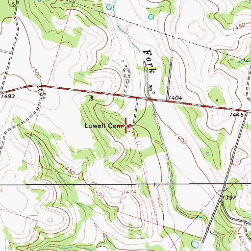 Topographic Map of Lowell Cemetery, TX