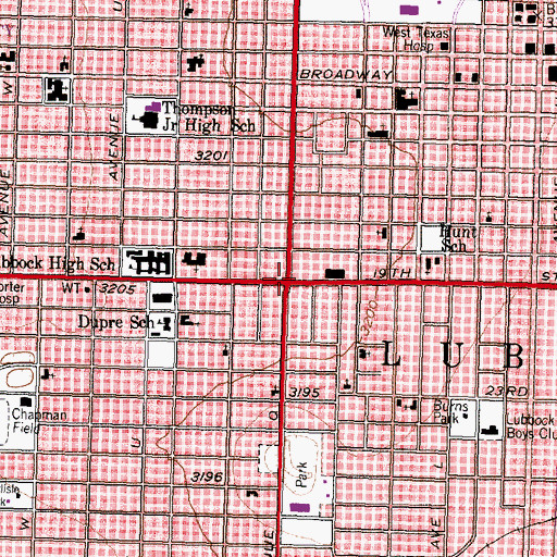 Topographic Map of Lubbock, TX