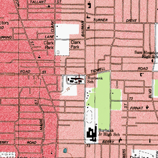 Topographic Map of Luther Burbank School, TX