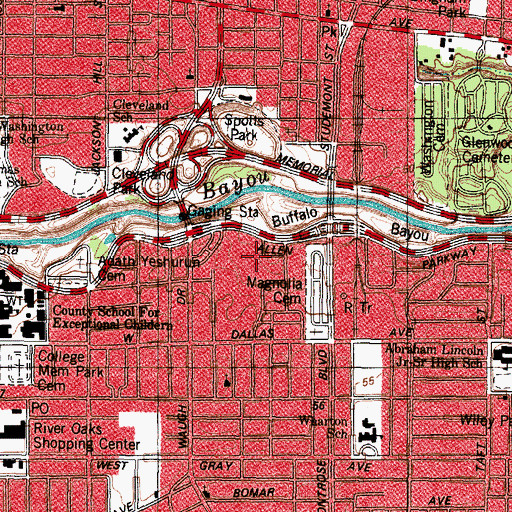 Topographic Map of Magnolia Cemetery, TX