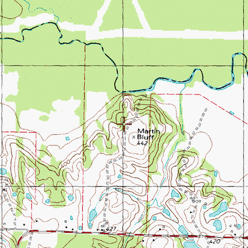 Topographic Map of Martin Bluff, TX