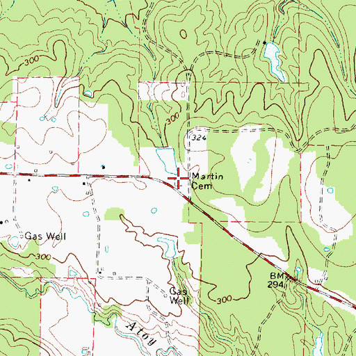 Topographic Map of Martin Cemetery, TX