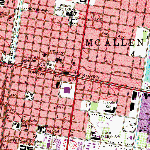 Topographic Map of McAllen, TX