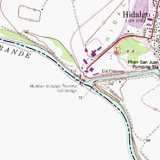 Topographic Map of McAllen-Hidalgo-Reynosa Toll Bridge, TX