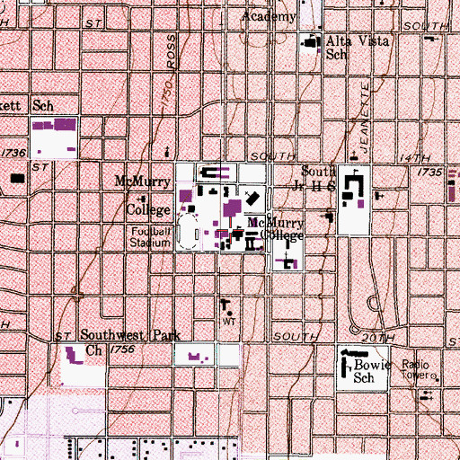 Topographic Map of McMurry College, TX