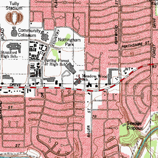 Topographic Map of Meadow Wood School, TX