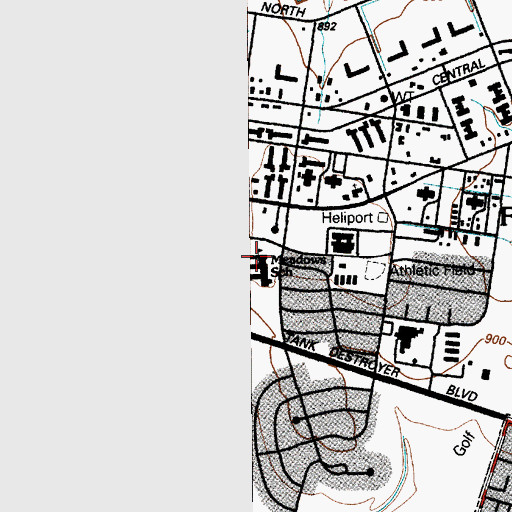 Topographic Map of Meadows School, TX