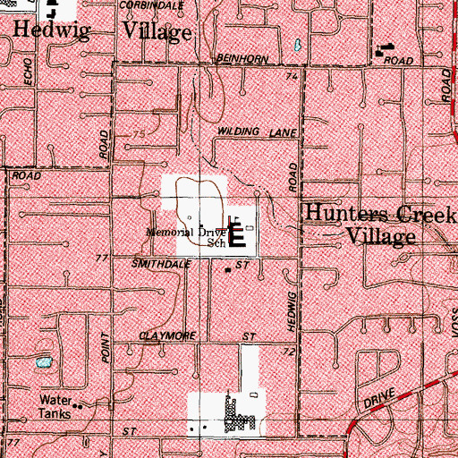Topographic Map of Memorial Drive School, TX