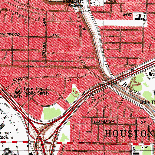 Topographic Map of Memorial Hall School, TX