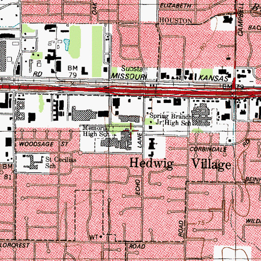 Topographic Map of Memorial High School, TX